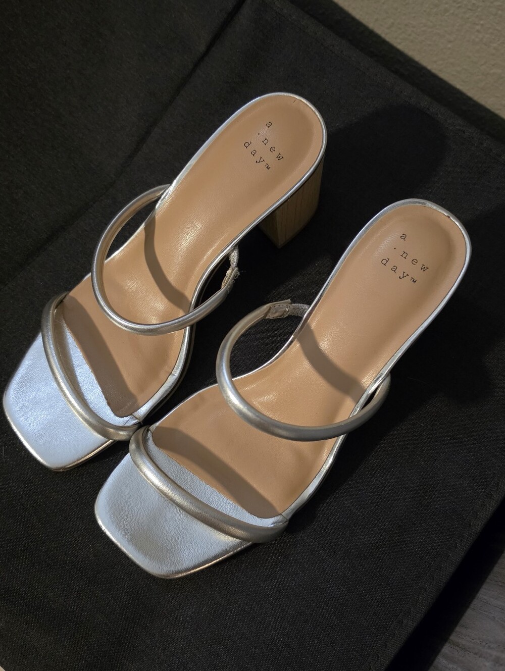 A New Day Silver Strappy Block Heel Sandals